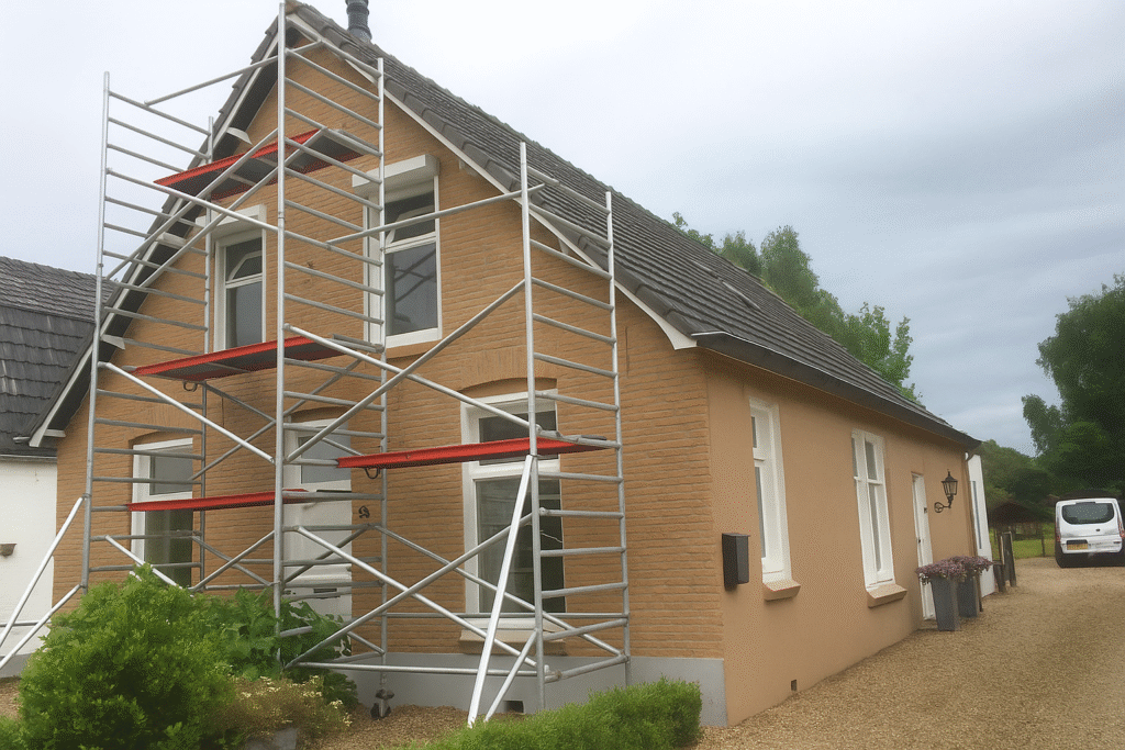 PNA Schilders – Buitenschilderwerk in Winschoten, Veendam en omgeving PNA Schilders voert buitenschilderwerk uit aan een woning met steiger in Winschoten